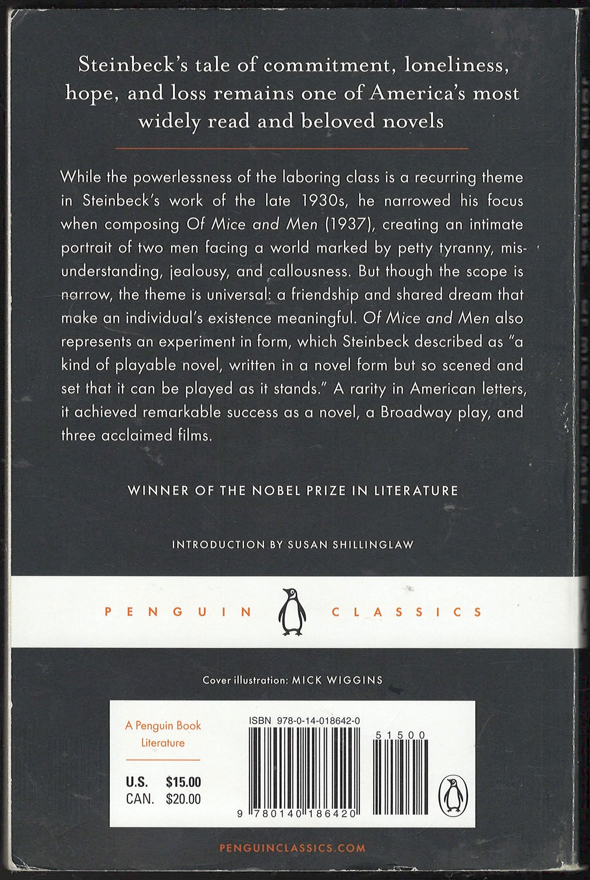 Of Mice and Men by John Steinbeck back cover