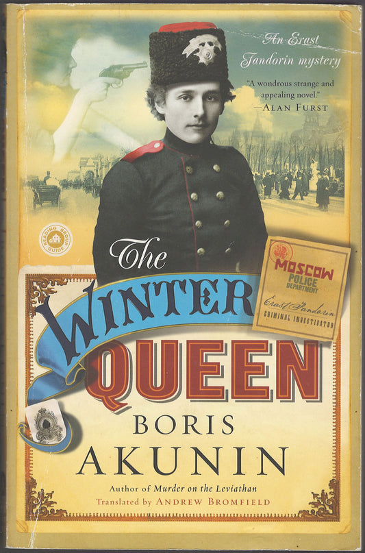 Front cover of The Winter Queen by Boris Akunin with a vintage-style illustration of a policeman.