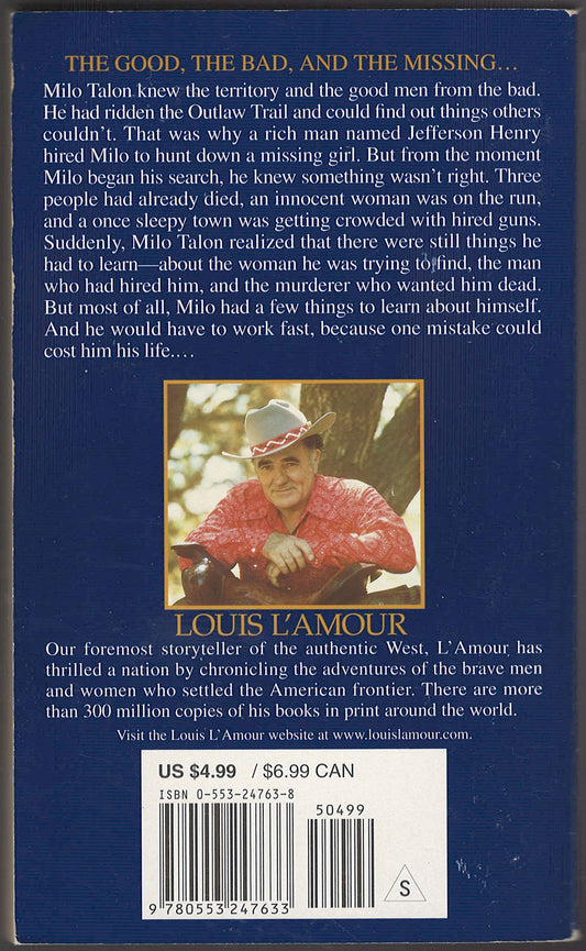 Milo Talon by Louis L'Amour back cover