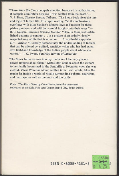 These Were the Sioux by Mari Sandoz back cover