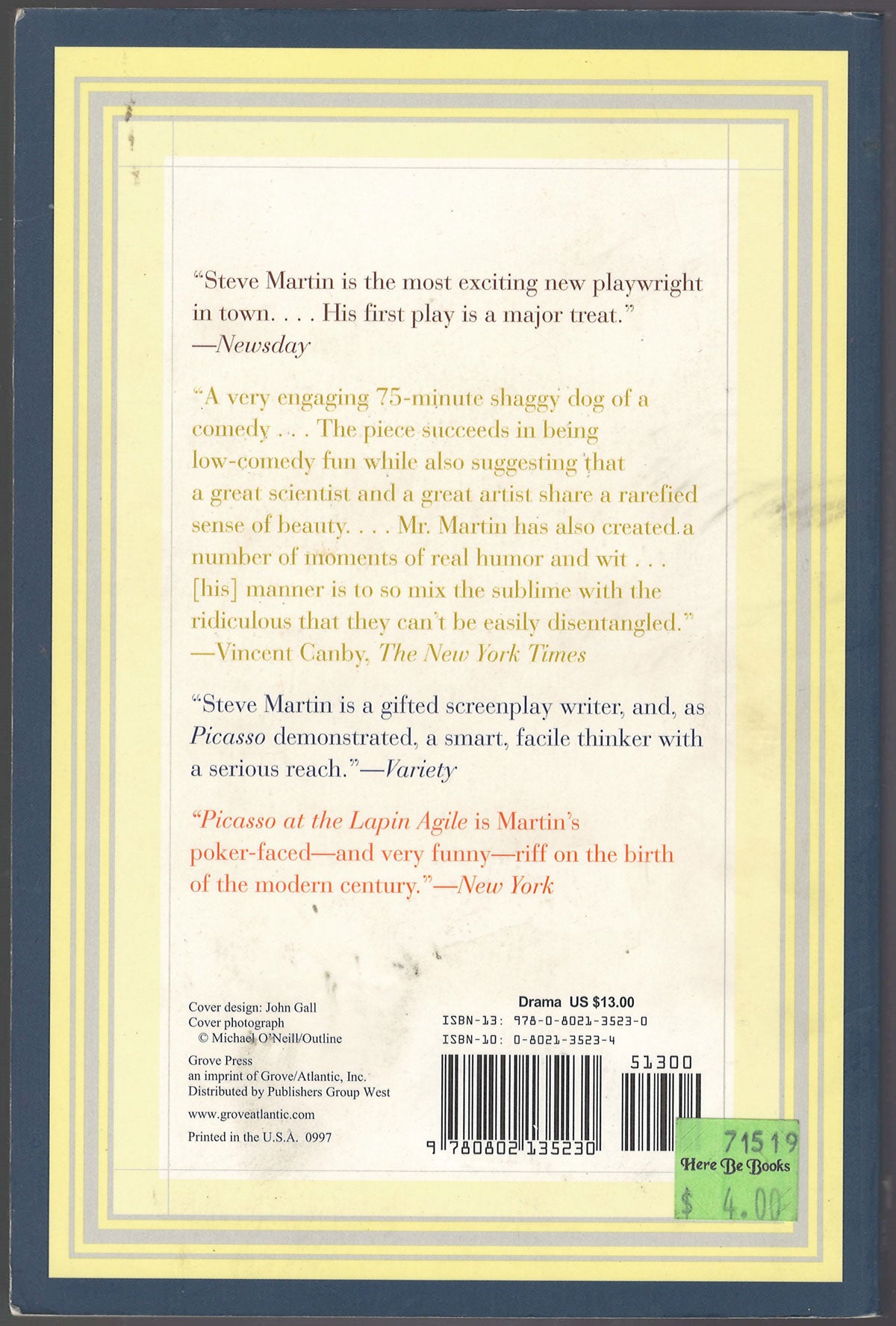 Picasso at the Lapin Agile and Other Plays by Steve Martin back cover