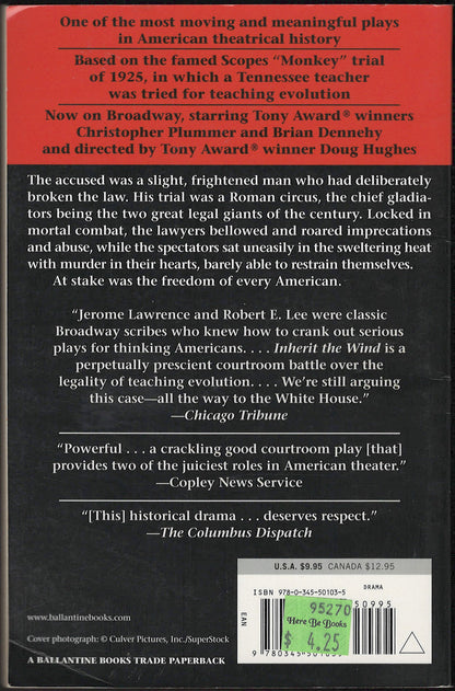 Inherit the Wind by Jerome Lawrence and Robert E. Lee back cover