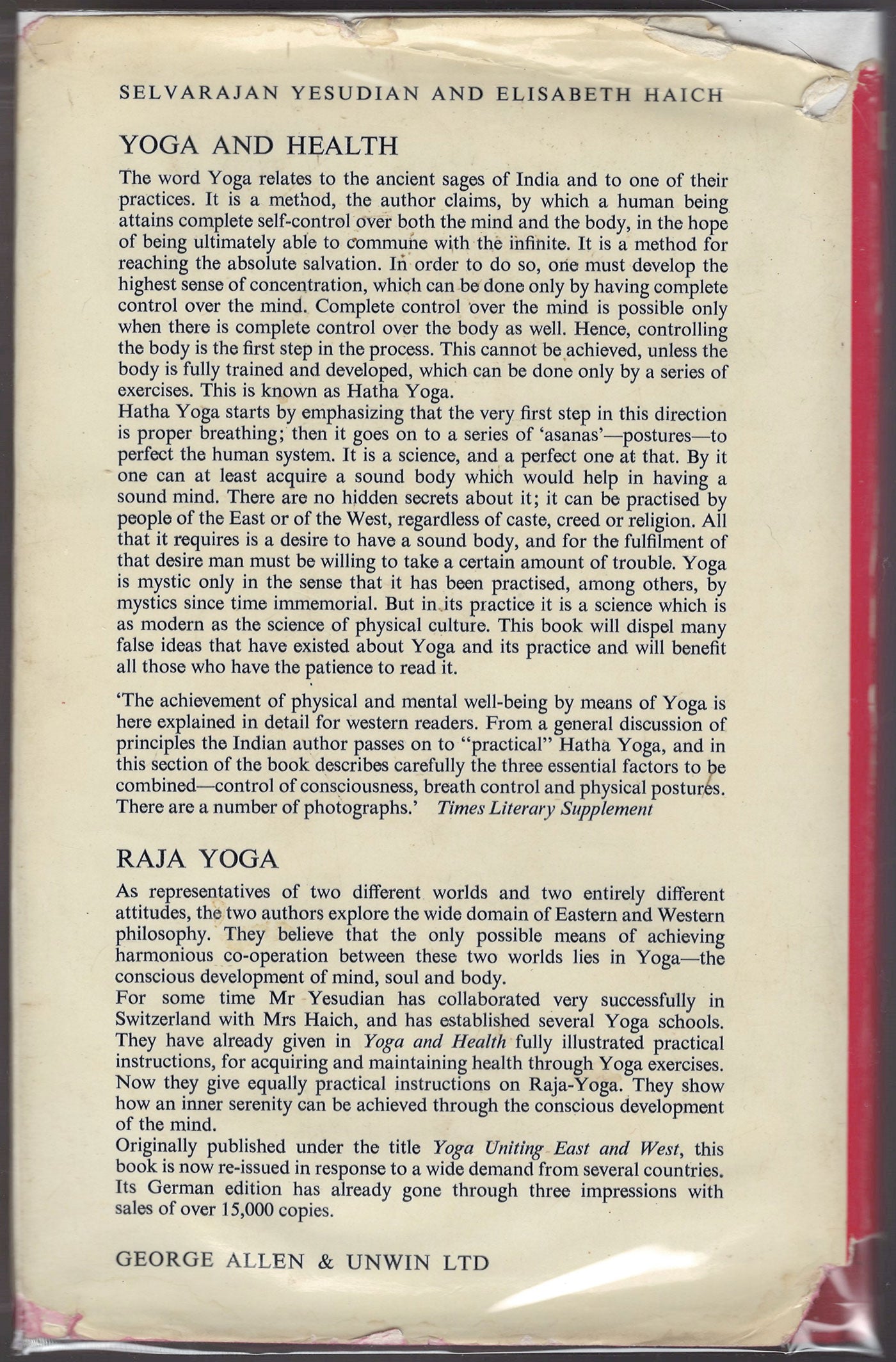 Initiation by Elisabeth Haich back cover with text.