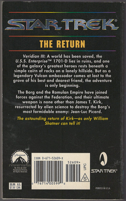 The Return by William Shatner, Judith Reeves-Stevens, Garfield Reeves-Stevens back cover