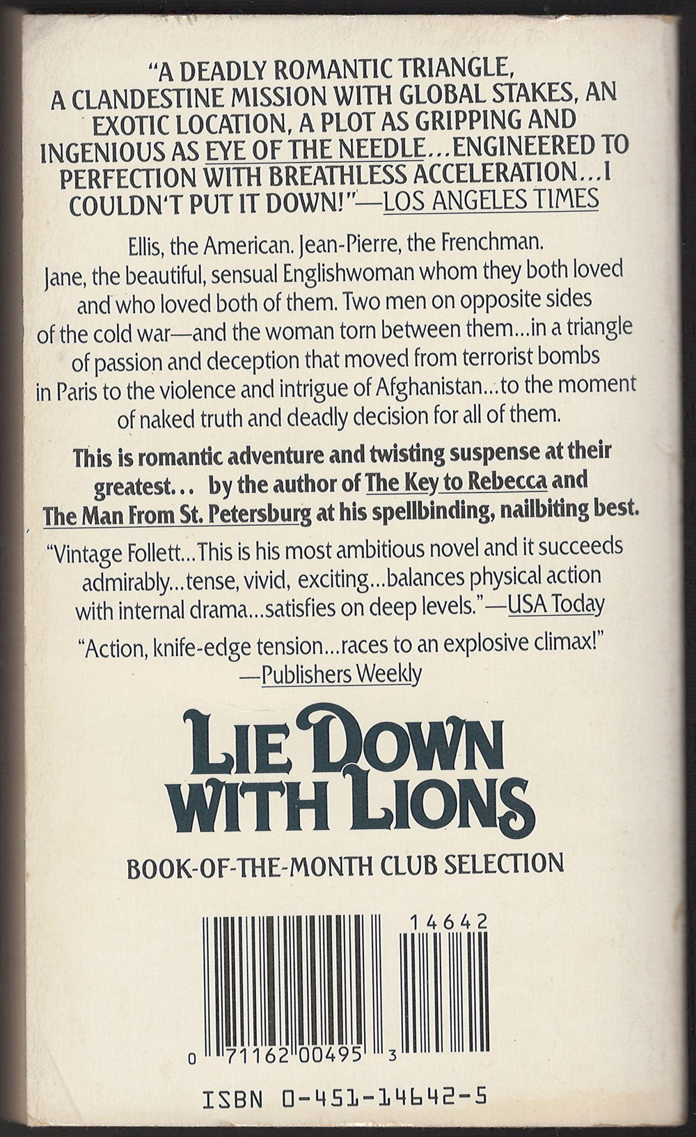 Lie Down With Lions by Ken Follett back cover