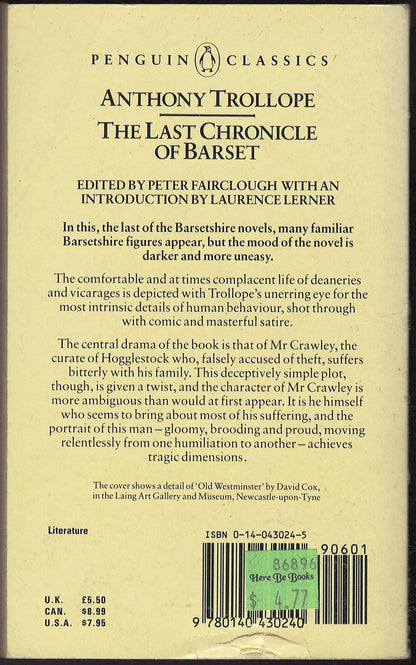 Back cover of The Last Chronicle of Barset by Anthony Trollope 