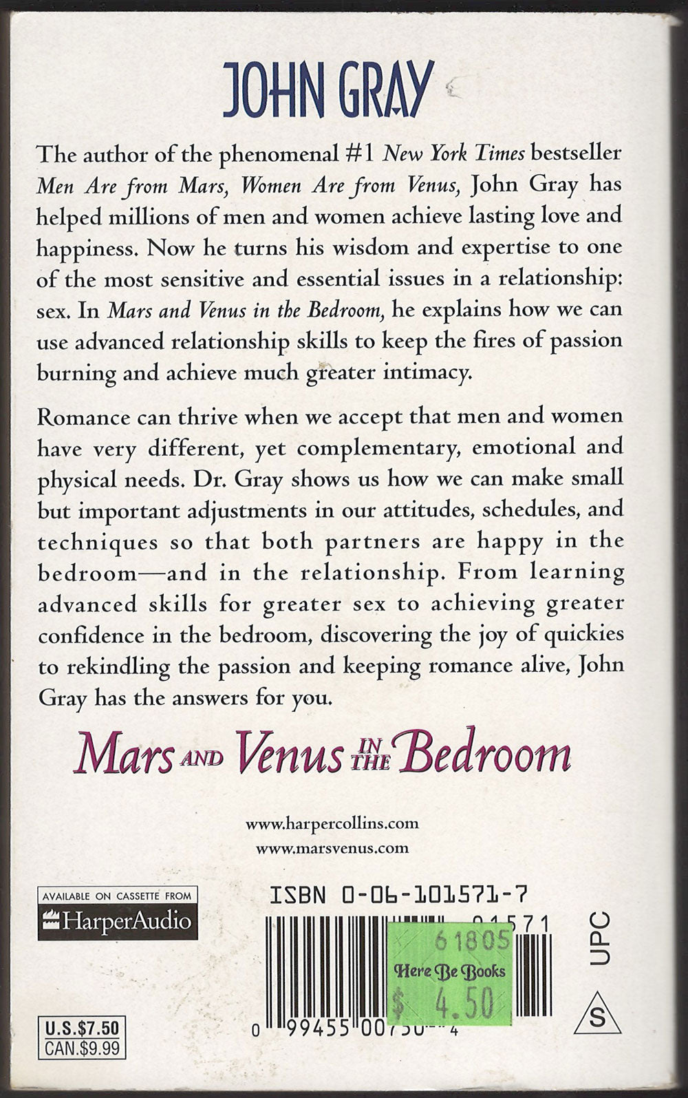 Mars and Venus in the Bedroom by John Gray back cover