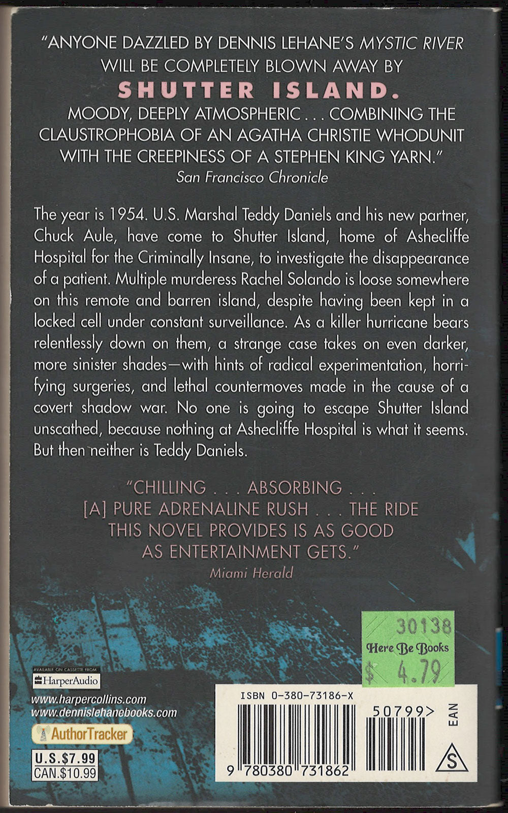 Shutter Island by Dennis Lehane back cover