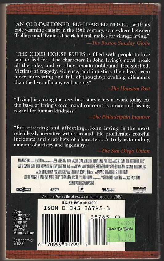 The Cider House Rules by John Irving Back cover