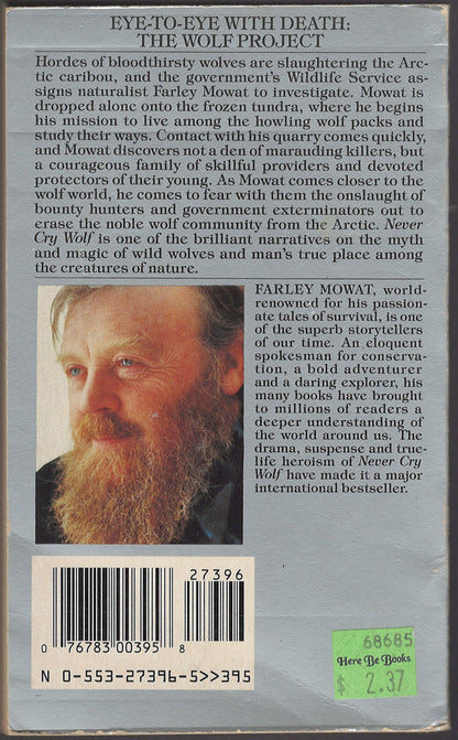 Never Cry Wolf by Farley Mowat back cover