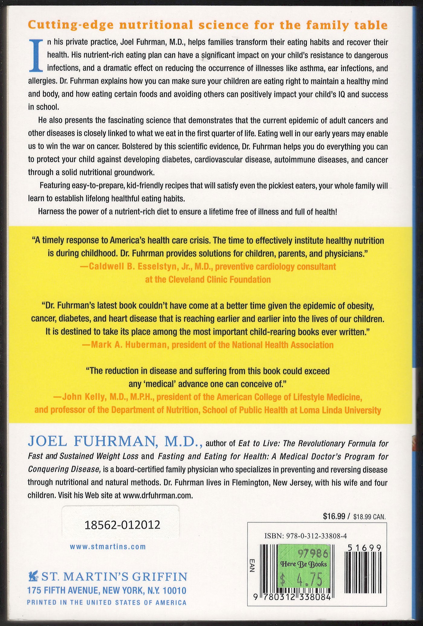 Disease-Proof Your Child: Feeding Kids Right by Joel Fuhrman back cover