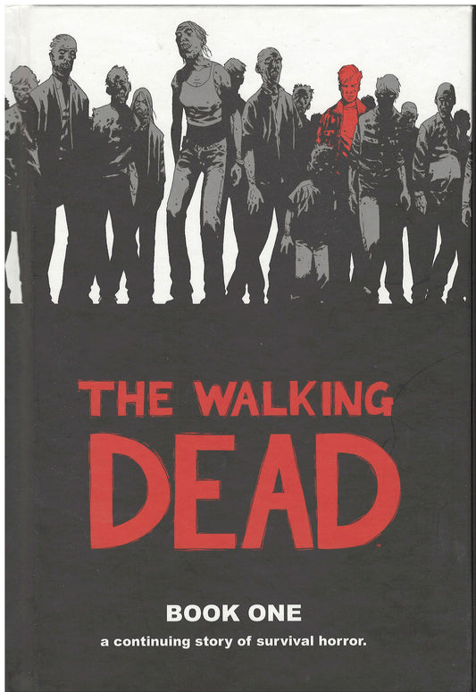 Front cover of The Walking Dead with silhouettes of zombies and red text on a black background