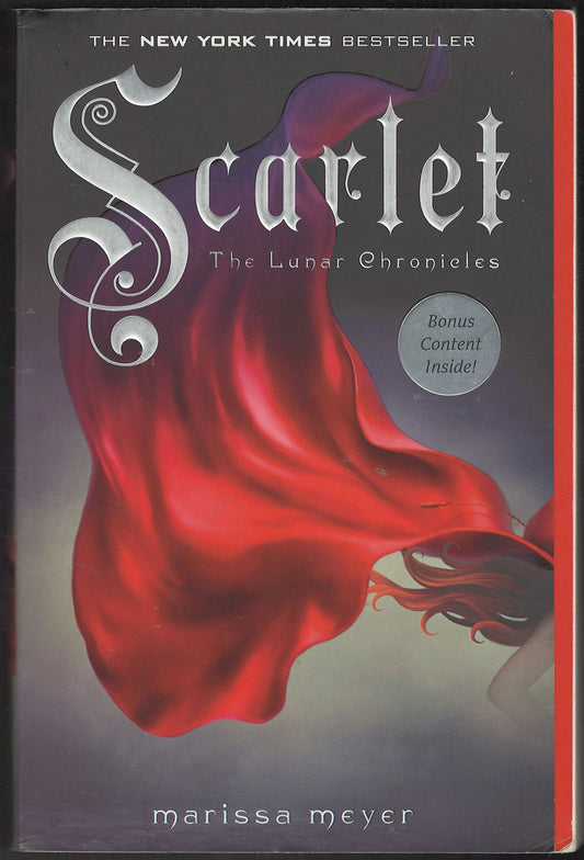 Front cover of Scarlet by Marissa Meyer with an image of red cape.
