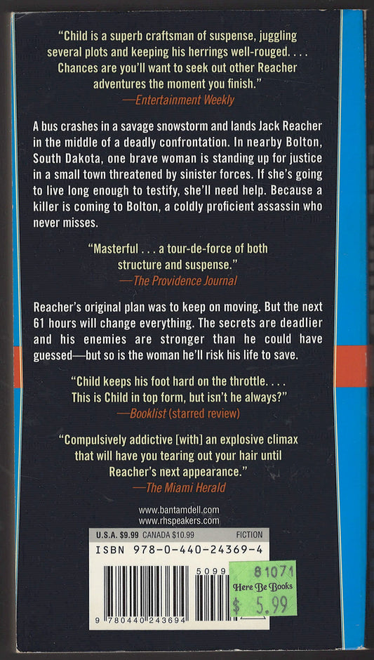61 Hours by Lee Child back cover