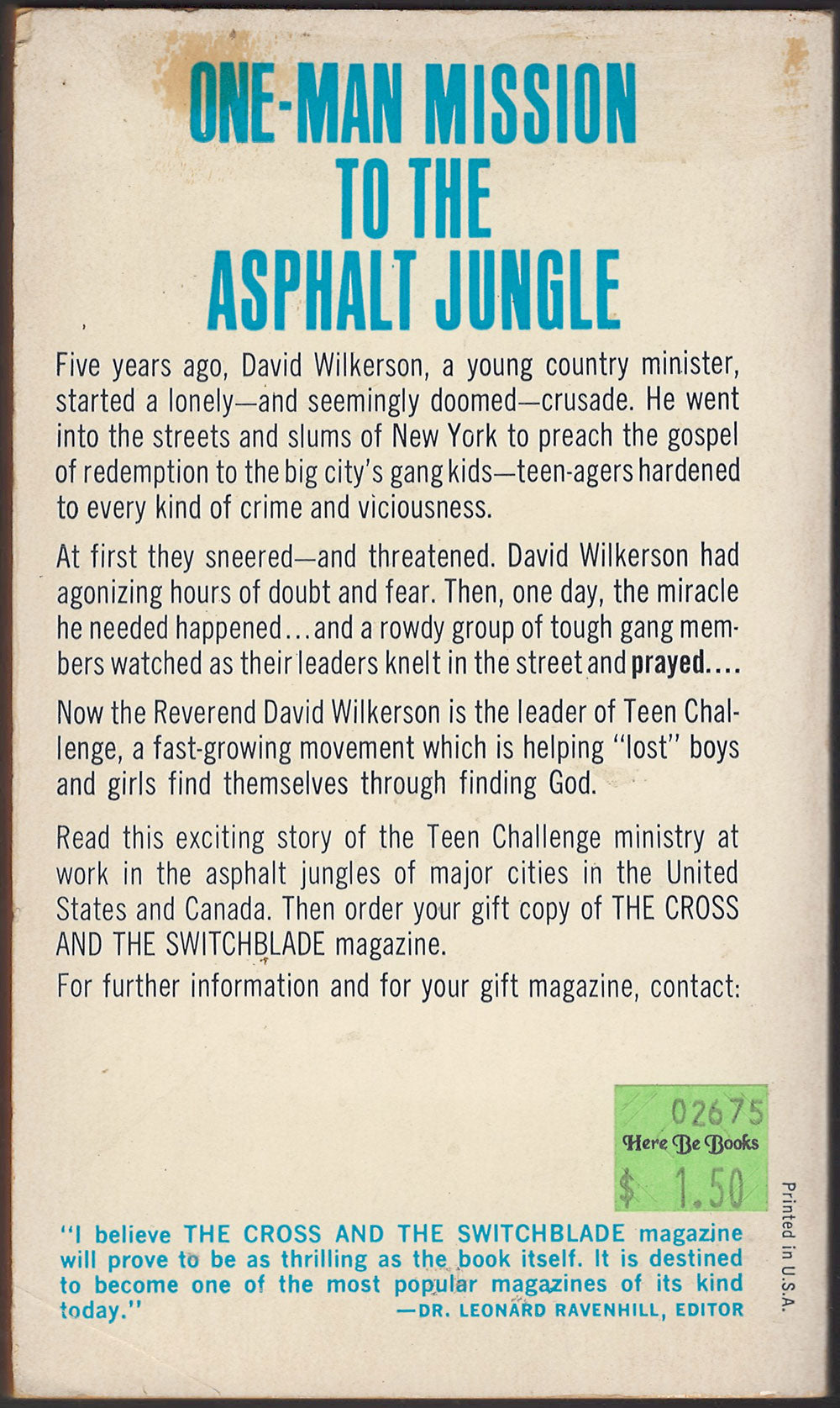 The Cross and the Switchblade by David Wilkerson back cover