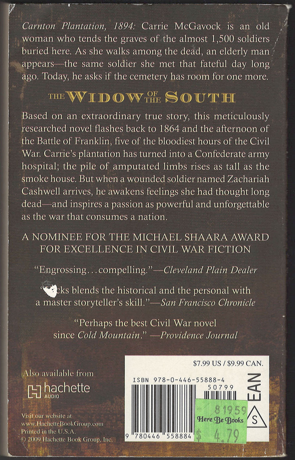 The Widow of the South by Robert Hicks back cover