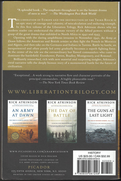An Army at Dawn by Rick Atkinson back cover