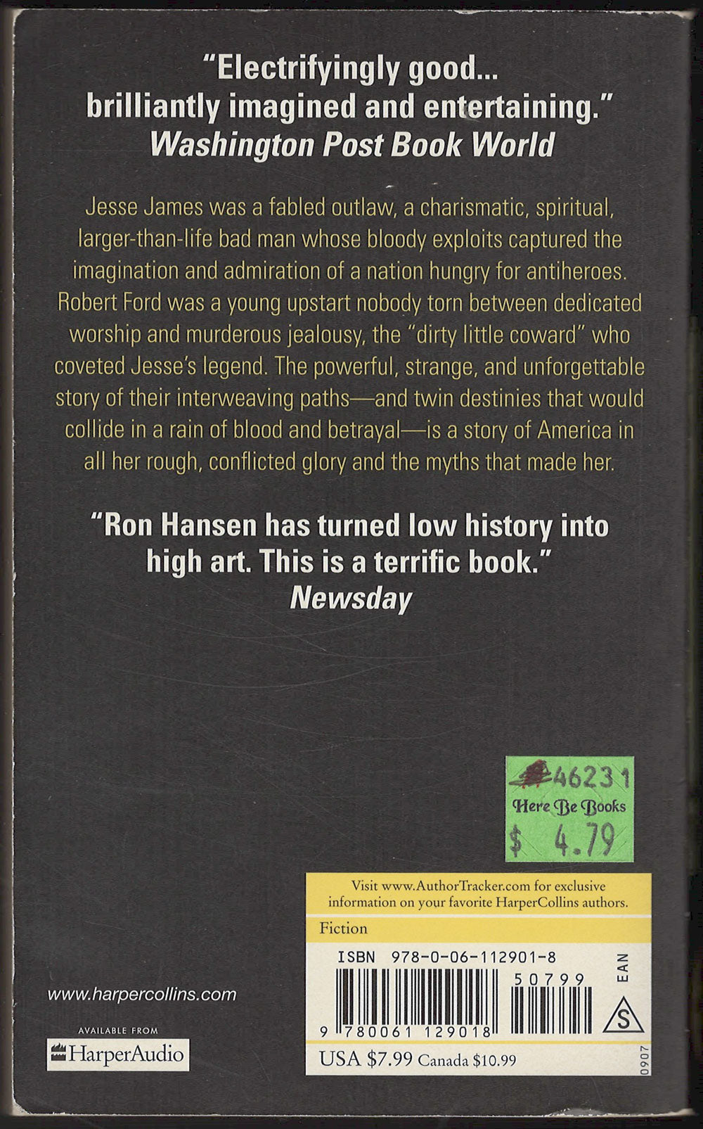 The Assassination of Jesse James by the Coward Robert Ford by Ron Hansen back cover