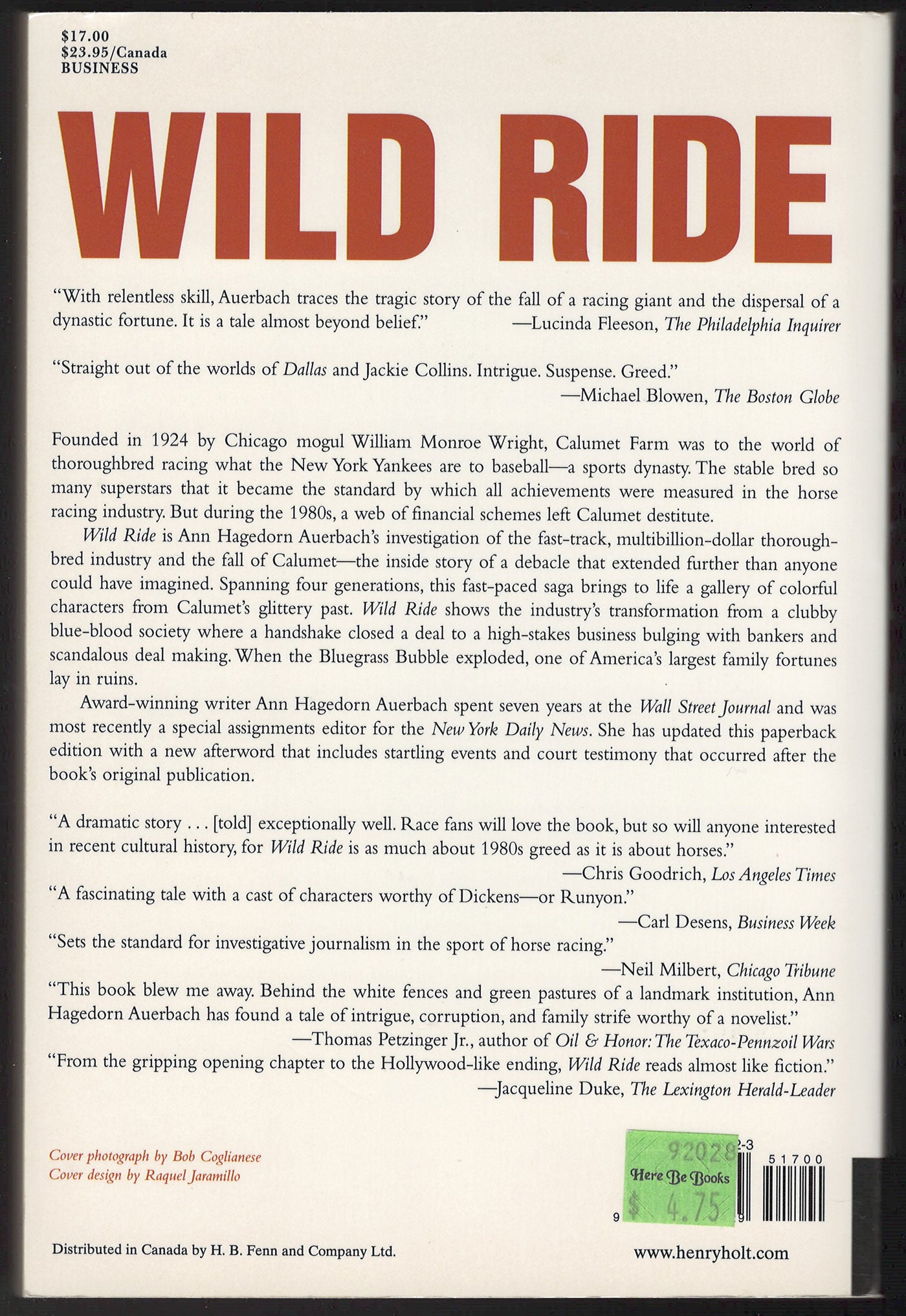 Wild Ride by Ann Hagedorn back cover