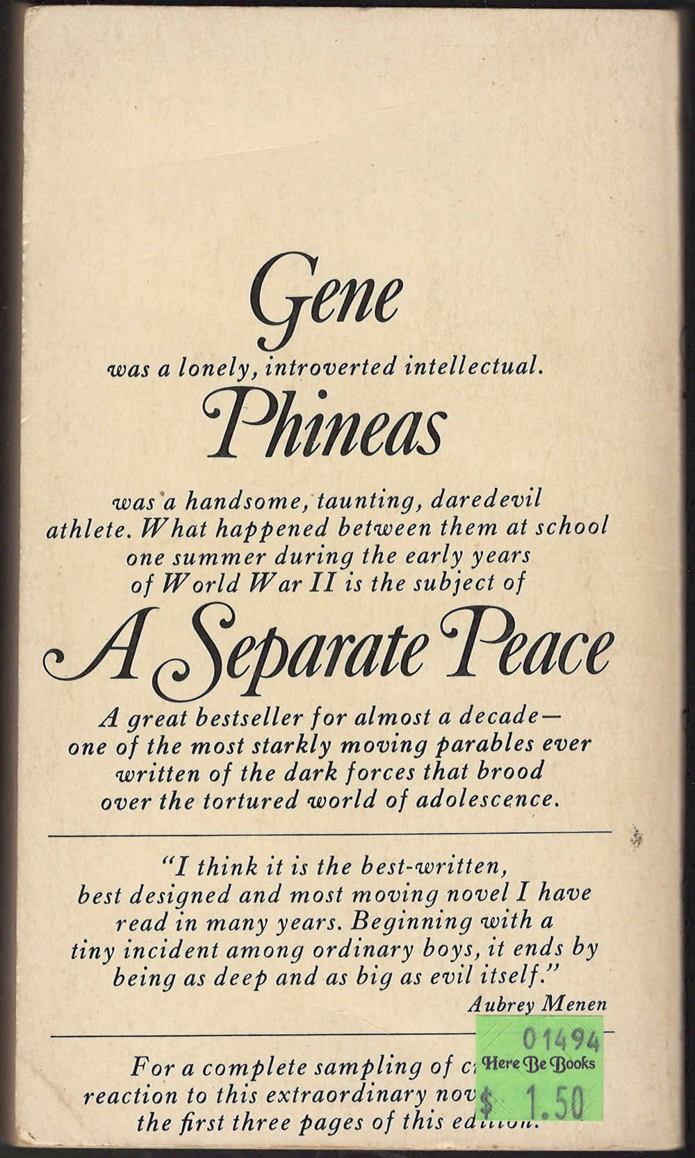 A Separate Peace by John Knowles back cover