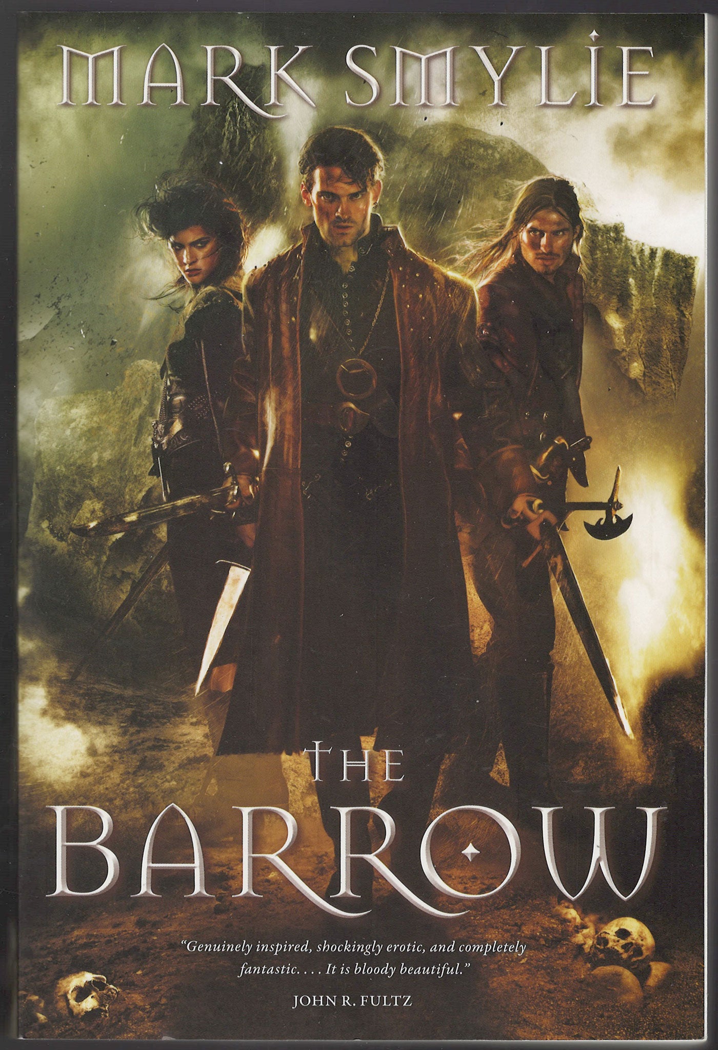 Front cover of The Barrow by Mark Smylie featuring three characters with swords in a fantasy setting.