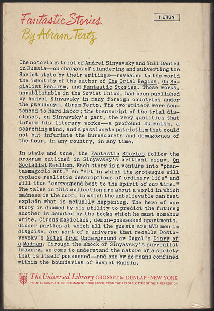 Fantastic Stories by Abram Tertz back cover