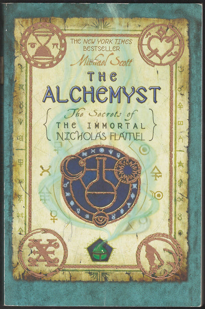 Front cover of The Alchemyst by Michael Scott with decorative elements and text.
