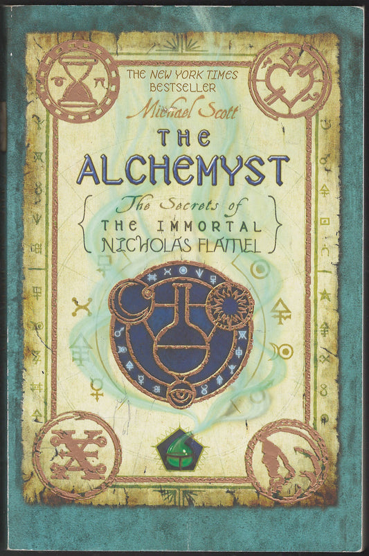 Front cover of The Alchemyst by Michael Scott with decorative elements and text.