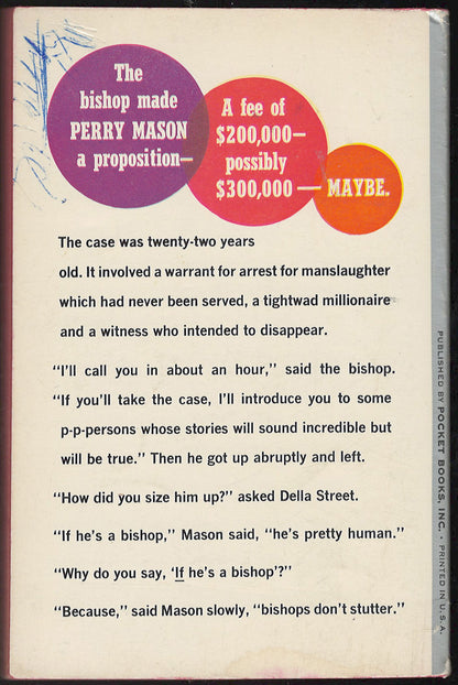 The Case of the Stuttering Bishop by Erle Stanley Gardner back cover