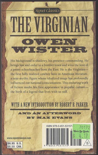 The Virginian by Owen Wister back cover