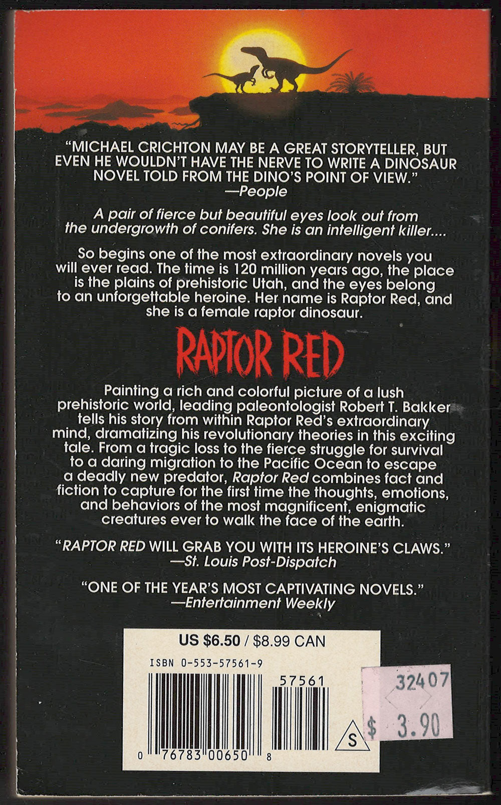 Raptor Red by Robert T. Bakker back cover