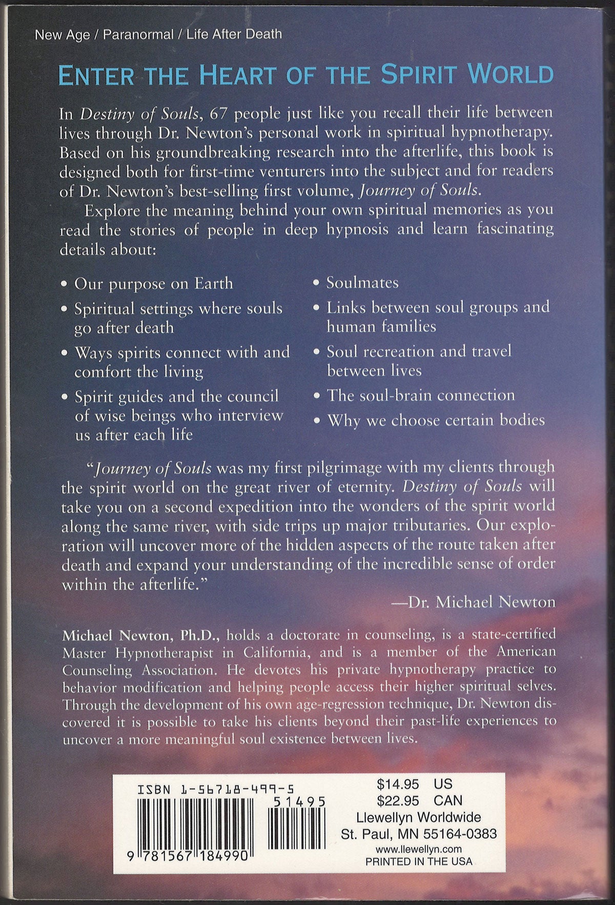 Destiny of Souls by Michael Newton back cover