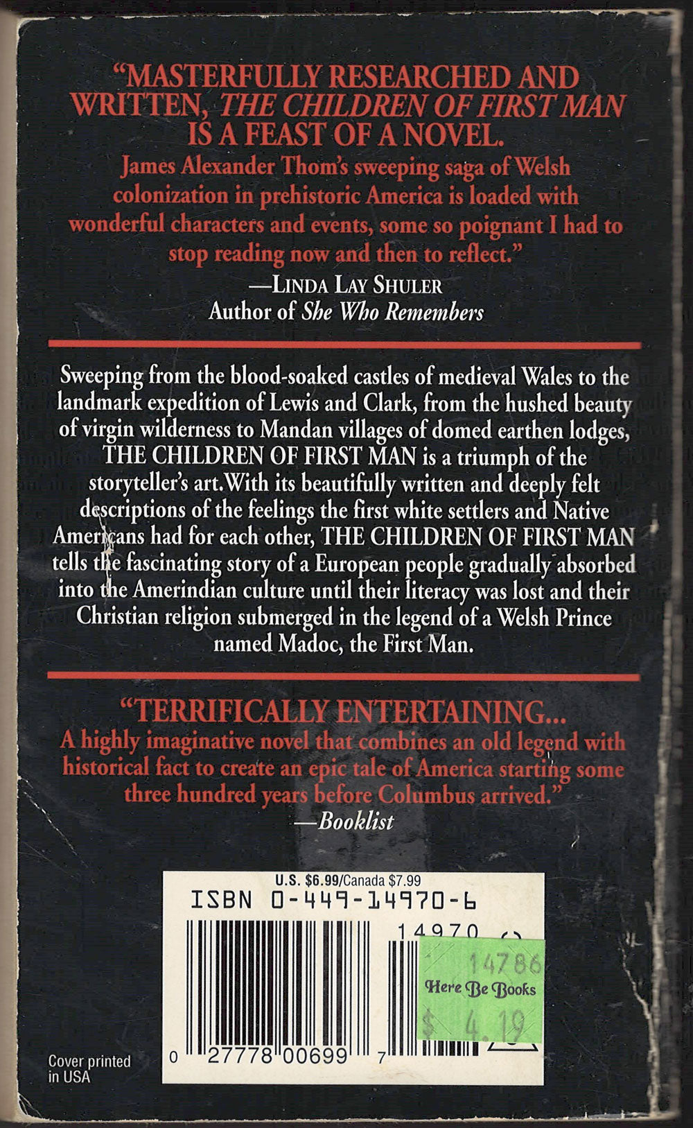 The Children of First Man by James Alexander Thom back cover