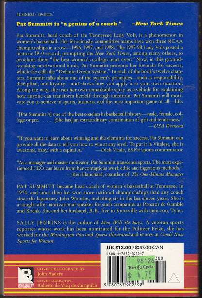 Reach for the Summit by Pat Summitt back cover