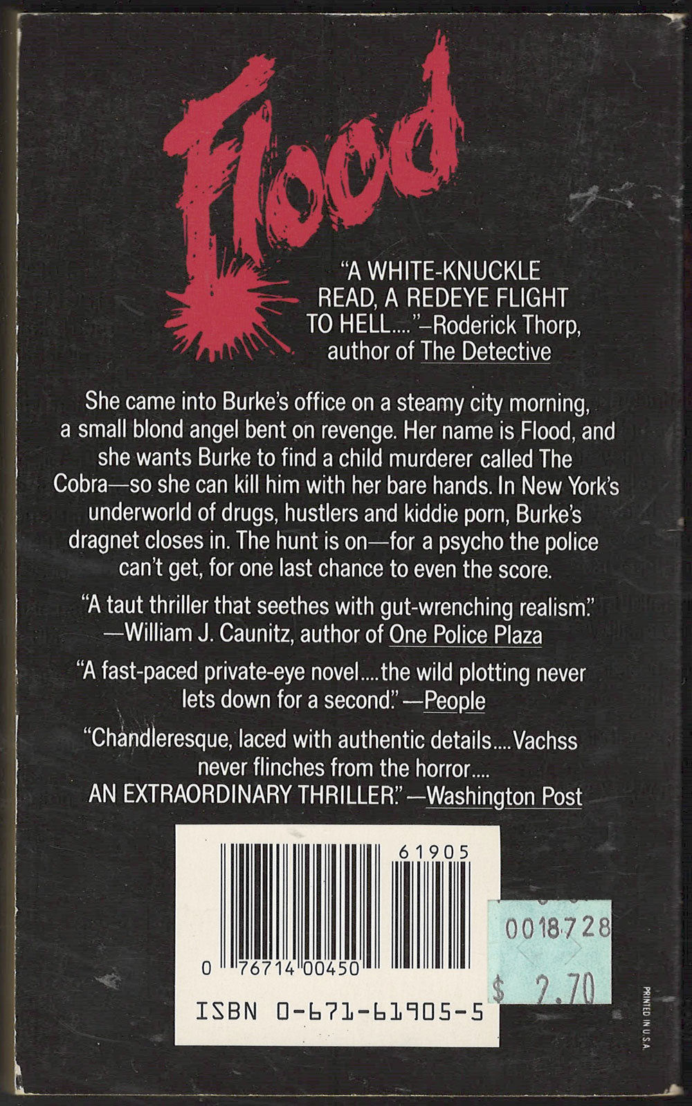Flood by Andrew Vachss back cover