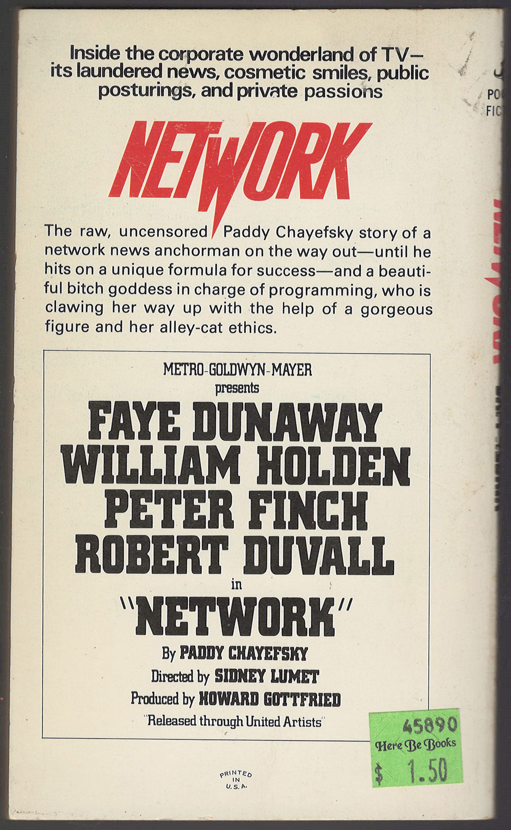 Network by Sam Hedrin and Paddy Chayefsky back cover