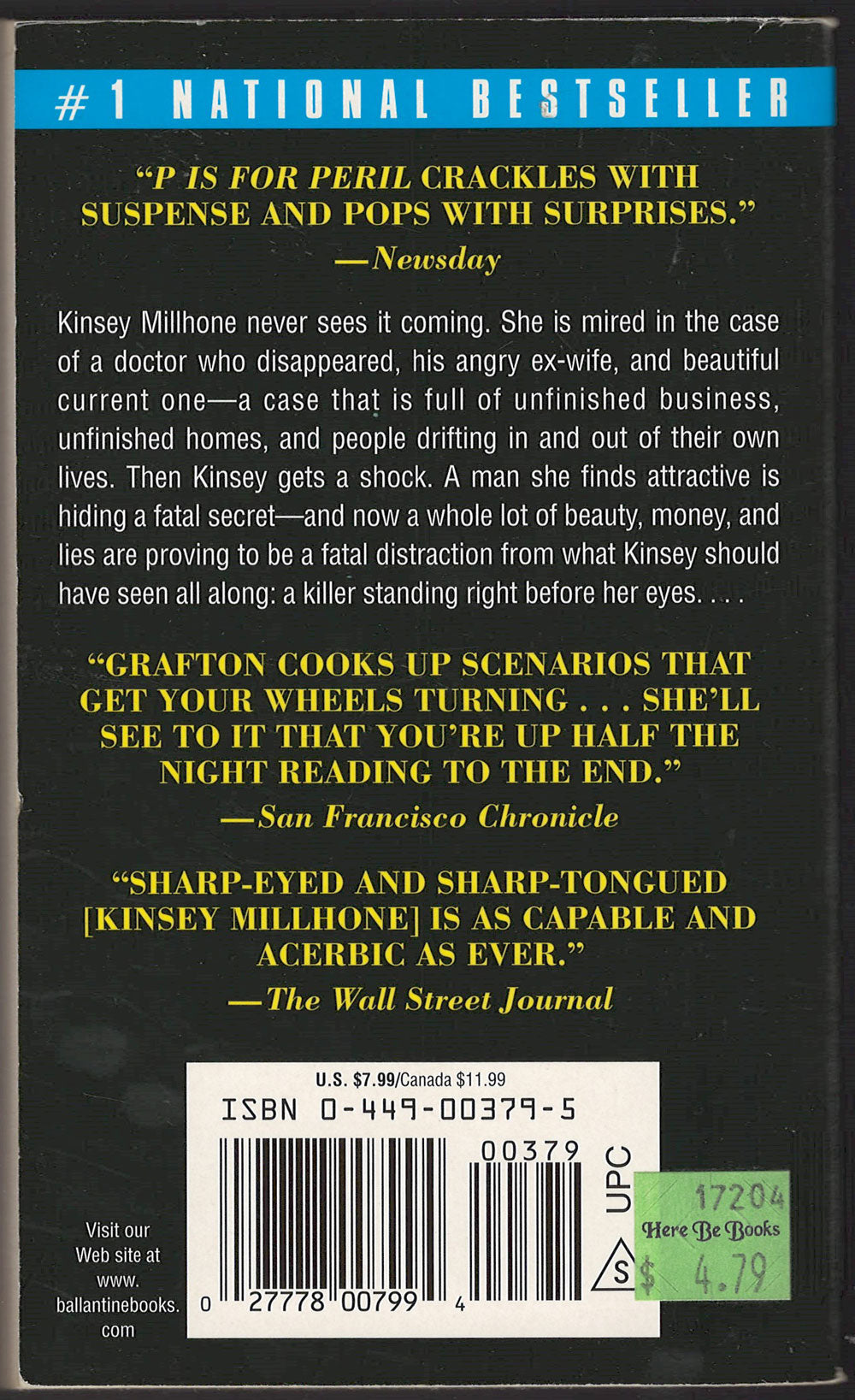 "P" Is for Peril by Sue Grafton back cover