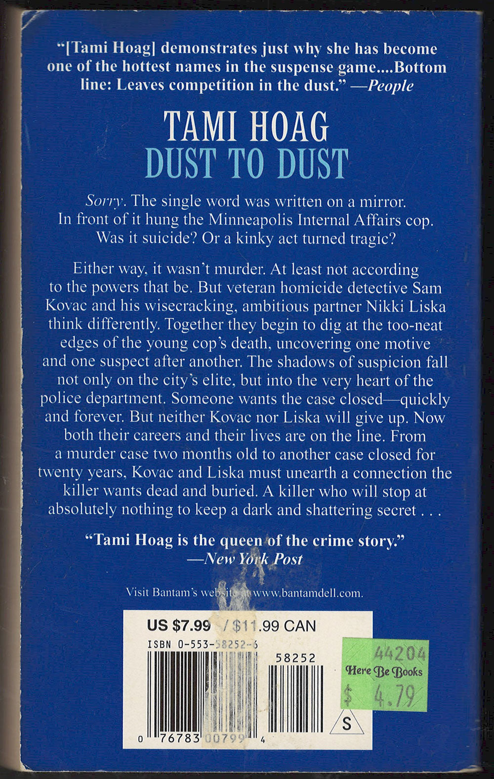 Dust to Dust by Tami Hoag back cover