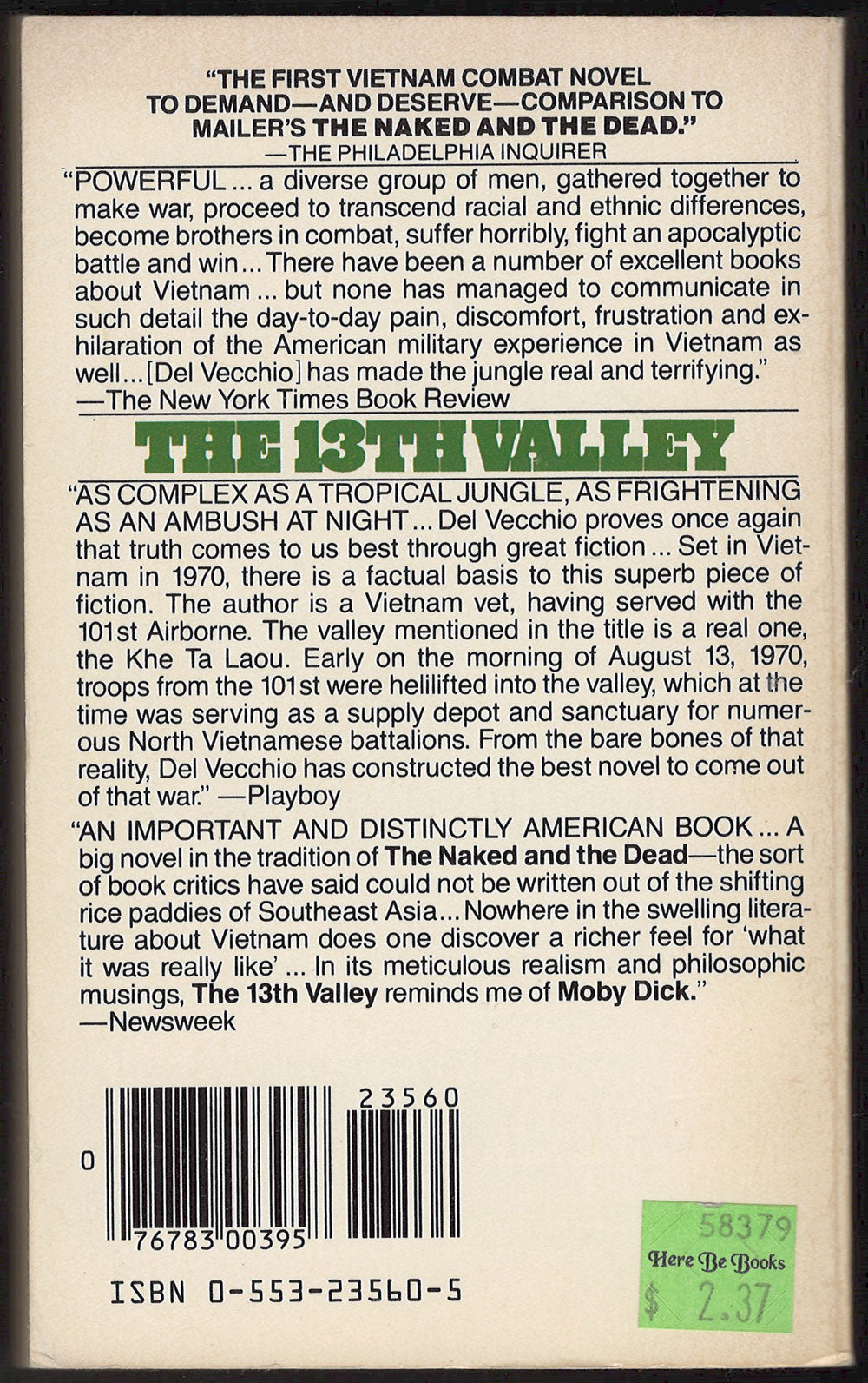 13th Valley by John M. del Vecchio back cover