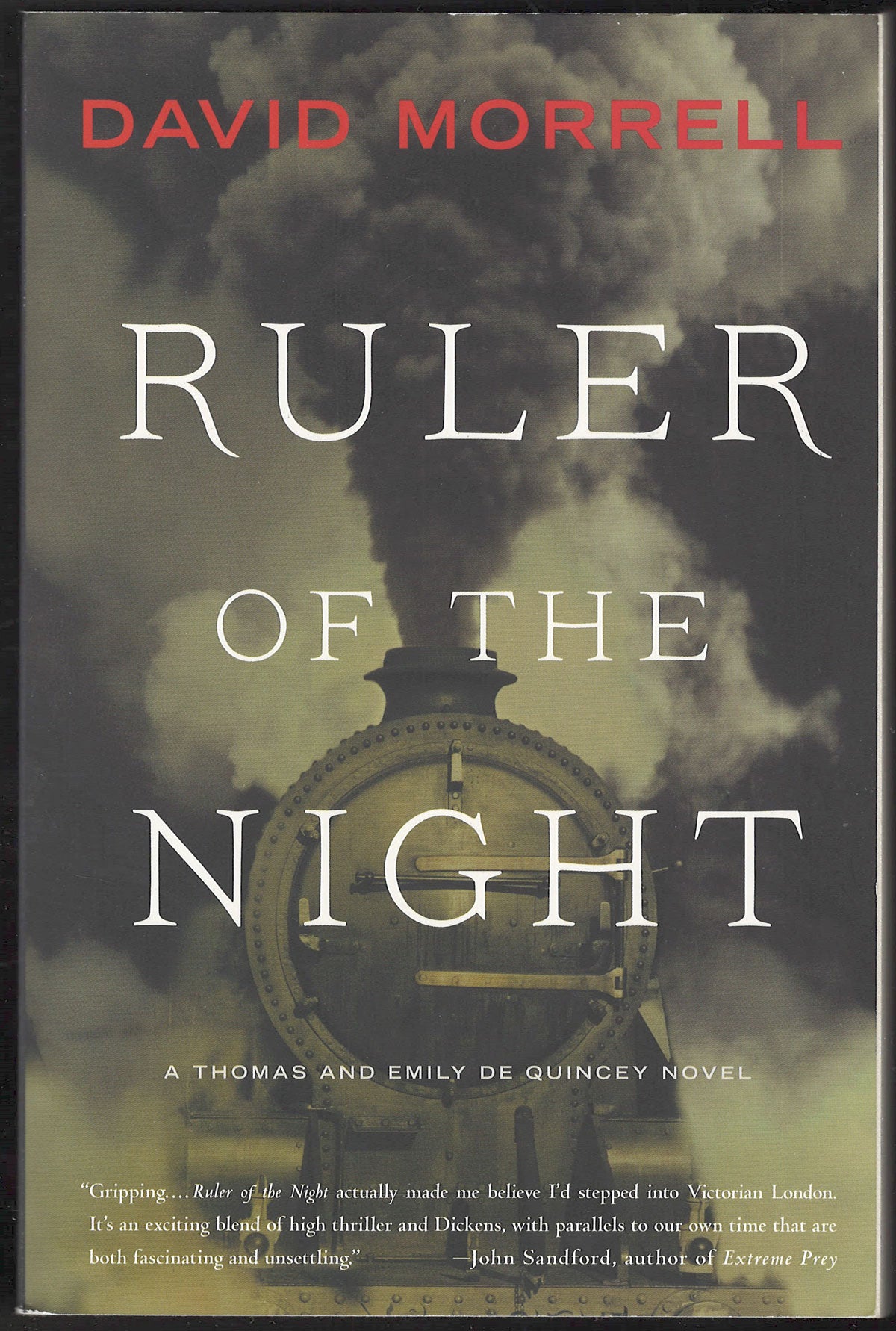 Front cover of Ruler of the Night by David Morrell with a train and smoke.