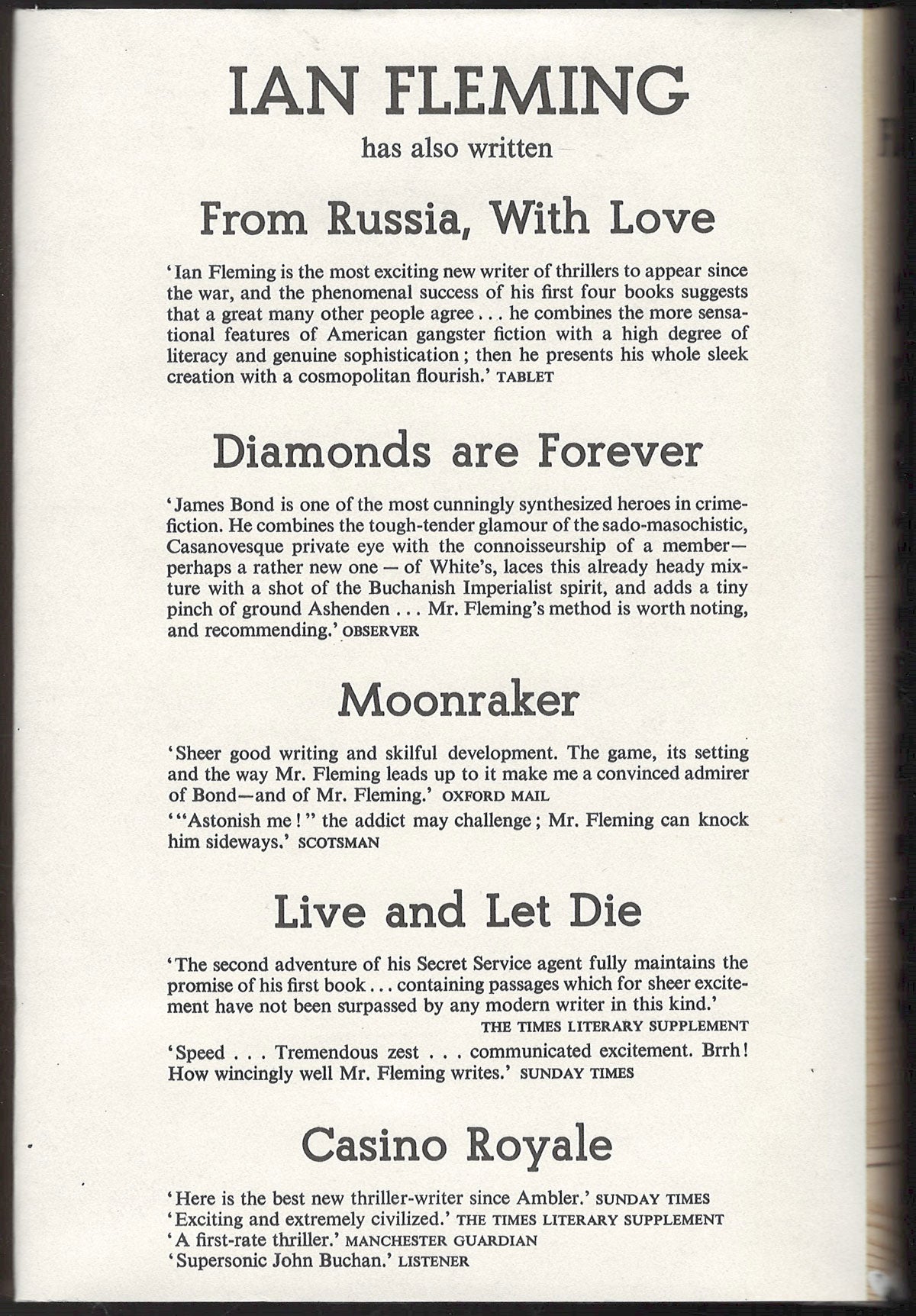 Goldfinger by Ian Fleming back cover