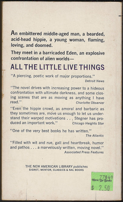 All the Little Live Things by Wallace Stegner back cover