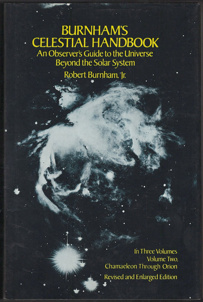 Front cover of Burnham's Celestial Handbook Volume Two with celestial imagery on a dark background