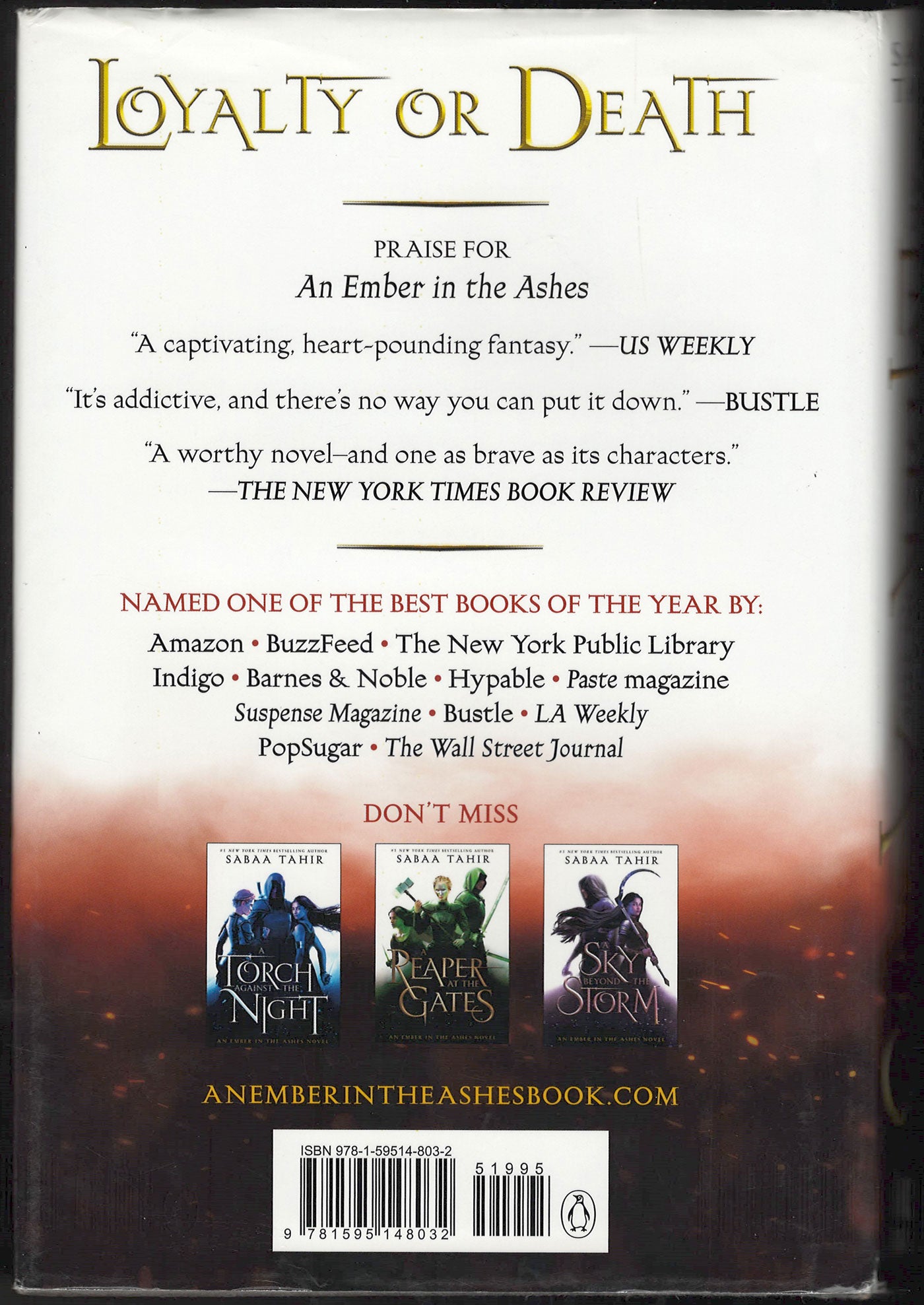 An Ember in the Ashes by Sabaa Tahir back cover.
