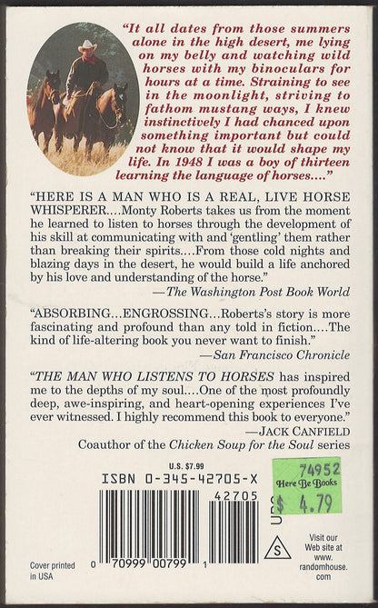 The Man Who Listens to Horses by Monty Roberts back cover
