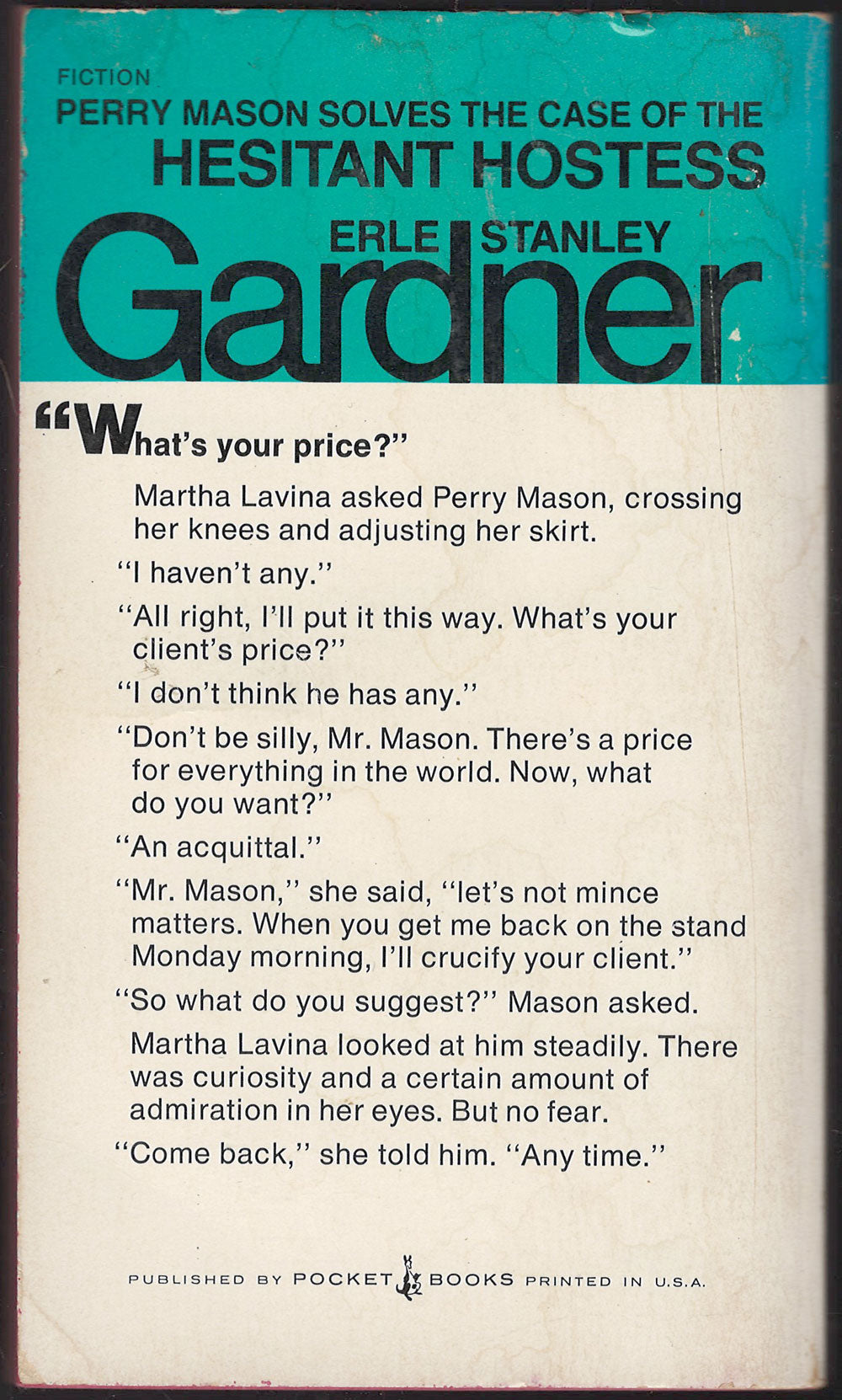 The Case of the Hesitant Hostess by Erle Stanley Gardner back cover