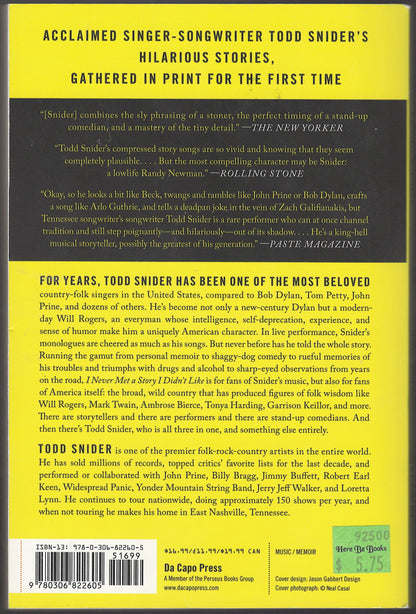 I Never Met A Story I Didn't Like by Todd Snider back cover