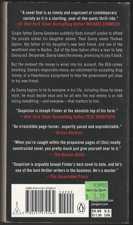 Suspicion by Joseph Finder back cover