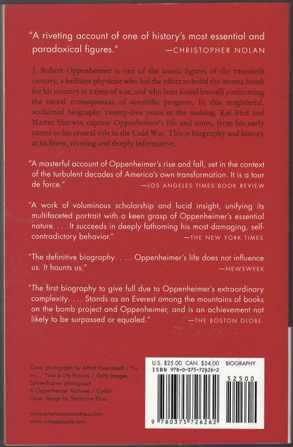 American Prometheus The Triumph and Tragedy of J. Robert Oppenheimer back cover
