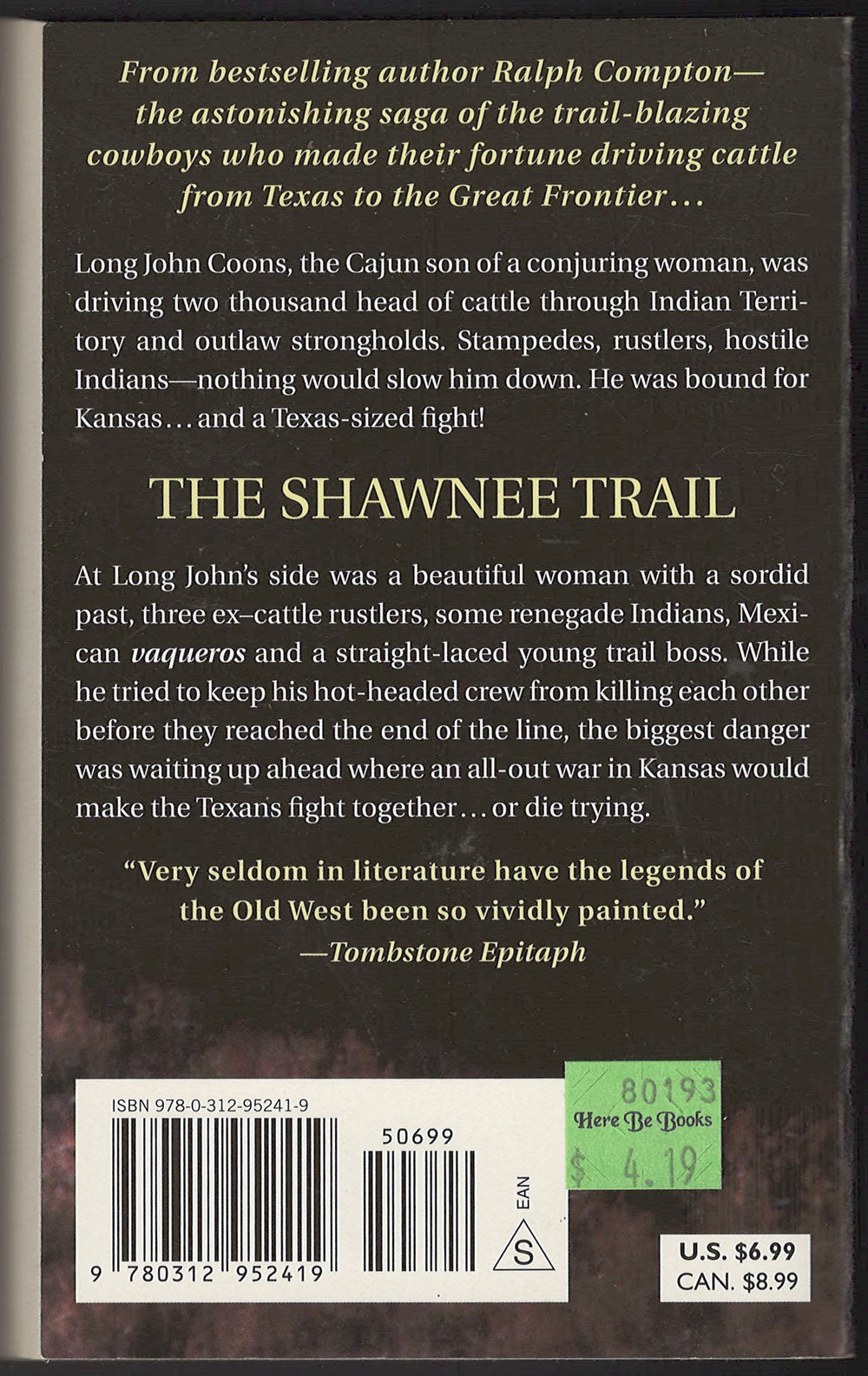 Shawnee Trail by Ralph Compton back cover